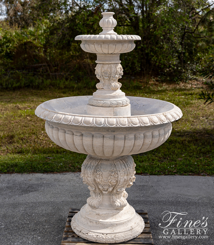 Marble Fountains  - Ornate Floral Garlands Fountain In Italian Roman Travertine  - MF-2230